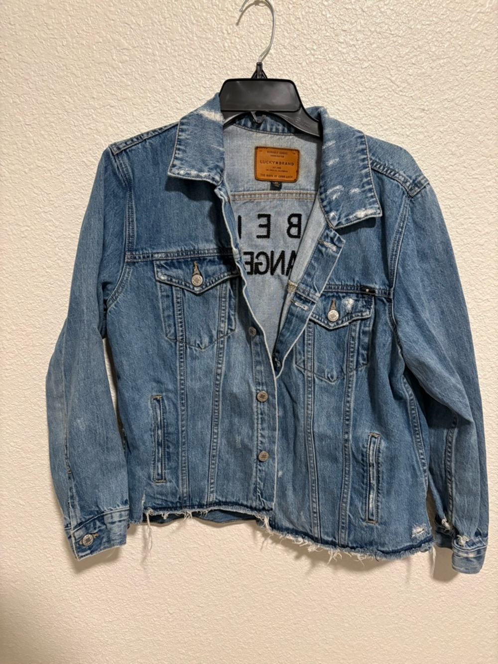 Lucky Brand Light Blue Distressed Denim Jean Jacket